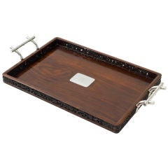 Antique Chinese Hardwood and Silver Tray