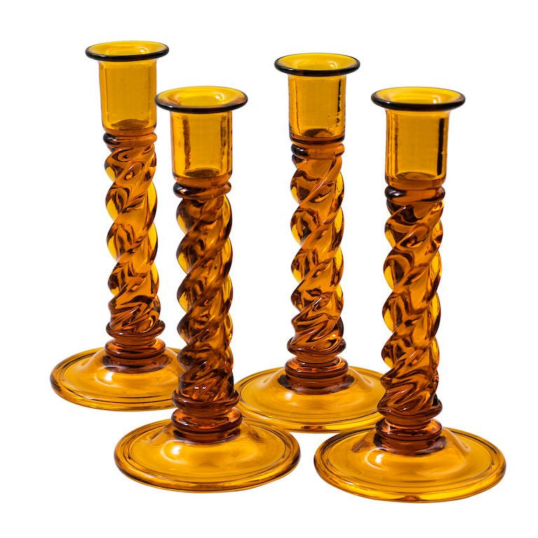 Set of Four Amber Glass Twisted Candlesticks at 1stdibs