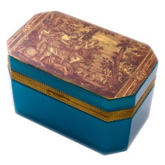 Large Blue Glass Casket with Neo-Classical Scene