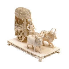 Indian Carved Ivory Ceremonial Ekka Pulled by Oxen. Vintage Indian Carved Ivory Ceremonial Ekka Pulled by Oxen.
