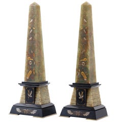 Pair Egyptian Revival Slate and Green Onyx Obelisks