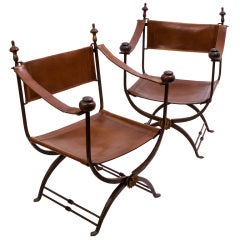 Pair Wrought Iron Hall Chairs