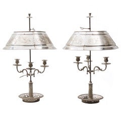 Pair French Silver Plate Bouillotte Lamps