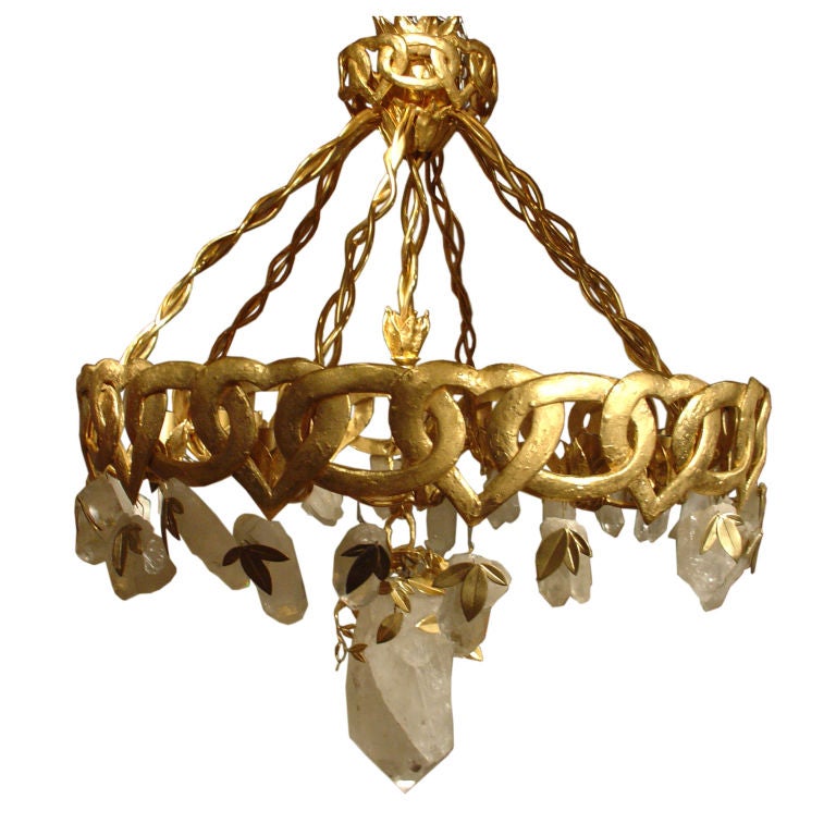 Magnificent Rock Crystal and Gilded Chandelier For Sale