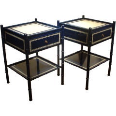 Pair of Tole Bedsides with Matching Lamps Attributed to Jansen