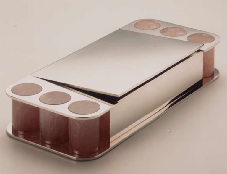 A rose quartz and sterling silver box by Paul belvoir