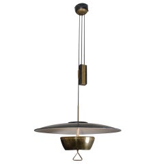 A brass, glass and painted metal ceiling light by Sciolari