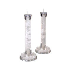 Sterling silver and rock crystal candlesticks by Paul Belvoir
