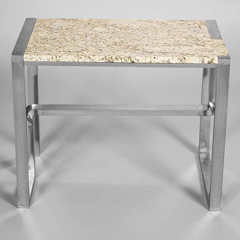 Italian Marble-Topped Console Table with Nickel-Plated Steel Leg