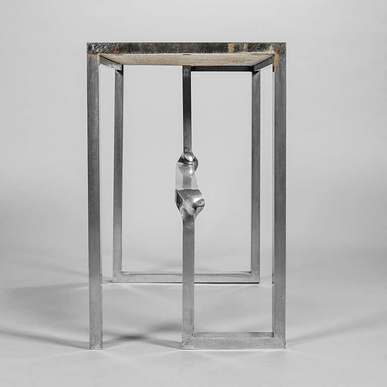 Late 20th Century Marble-Topped Console Table with Nickel-Plated Steel Leg