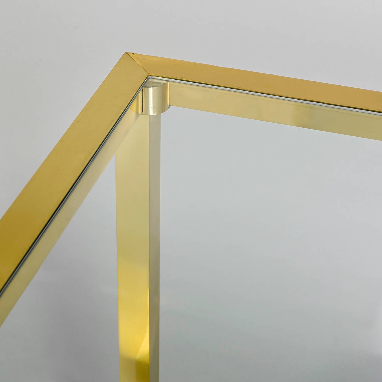 Pair of French 1970s Brass Console Tables with Glass Top and Shelf In Good Condition In London, GB