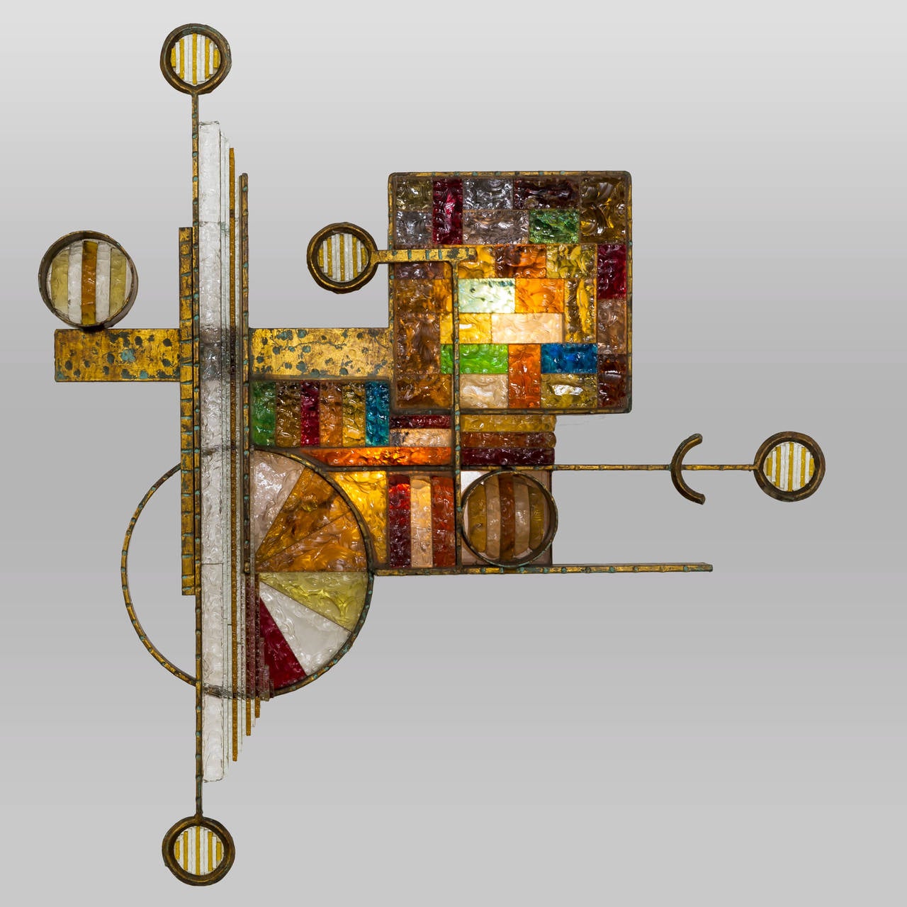 Rare pair of wall lights or sconces with multicolored glass in the style of Poliarte, Italy.
