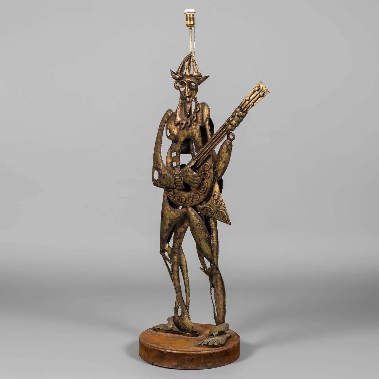 1950s Spanish floor lamp inspired by Picasso's Harlequin holding a guitar.