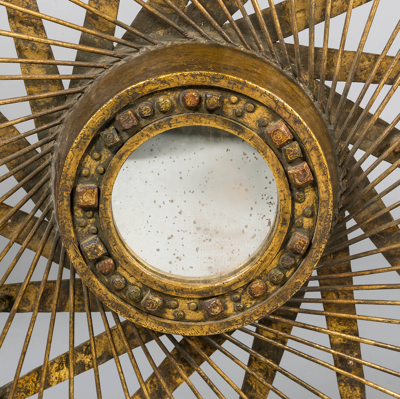 French 1950s Brutalist Metal Mirror, France For Sale