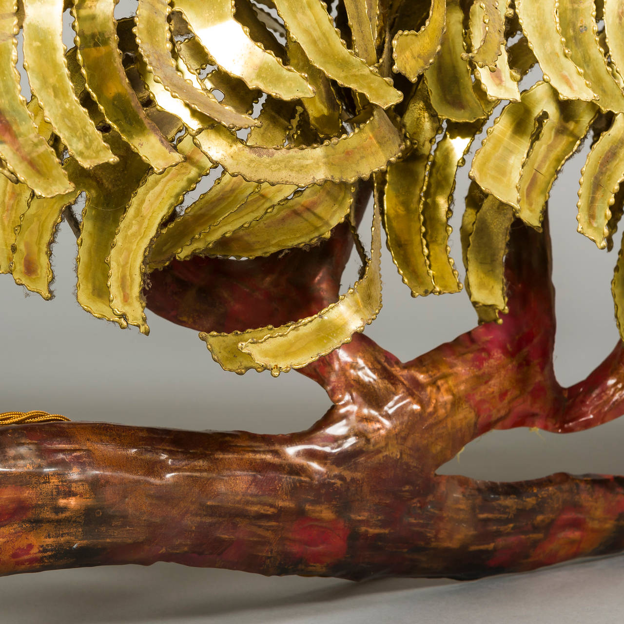 Belgian Large and Dramatic 1970s Illuminated Brass and Copper Tree Wall Sculpture