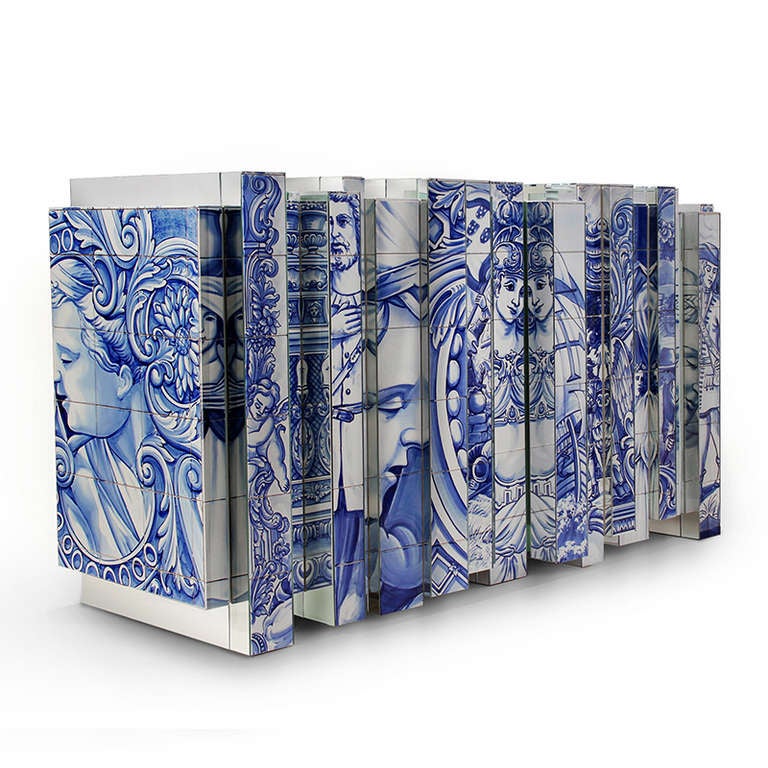 The Heritage sideboard from a limited edition of only 20 pieces. Produced to exquisite standards in Portugal by Boca Do Lobo, the exterior is covered in hand painted tiles that reference Portuguese Ajulejos heritage and are in stark contrast to the