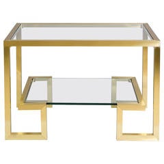 Pair of French 1970s Brass Console Tables with Glass Top and Shelf 4