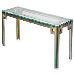 Console Table with Green Lacquered Details and Glass Top 12