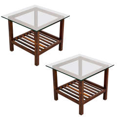 Pair of Jacaranda Ladder-Bottom Tables and Matching Centre Table, Brazil, 1950s