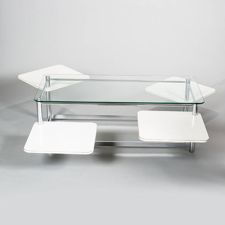 Rectangular 1970s Chrome Glass Topped Coffee Table with Swivel Out