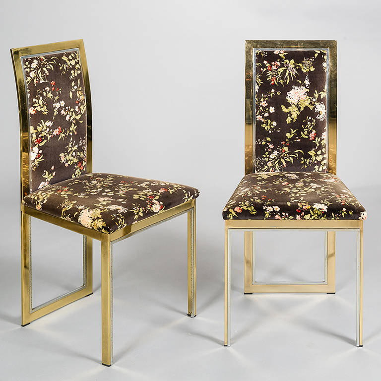 Eight Brass and Chrome Dining Chairs by Romeo Rega 1