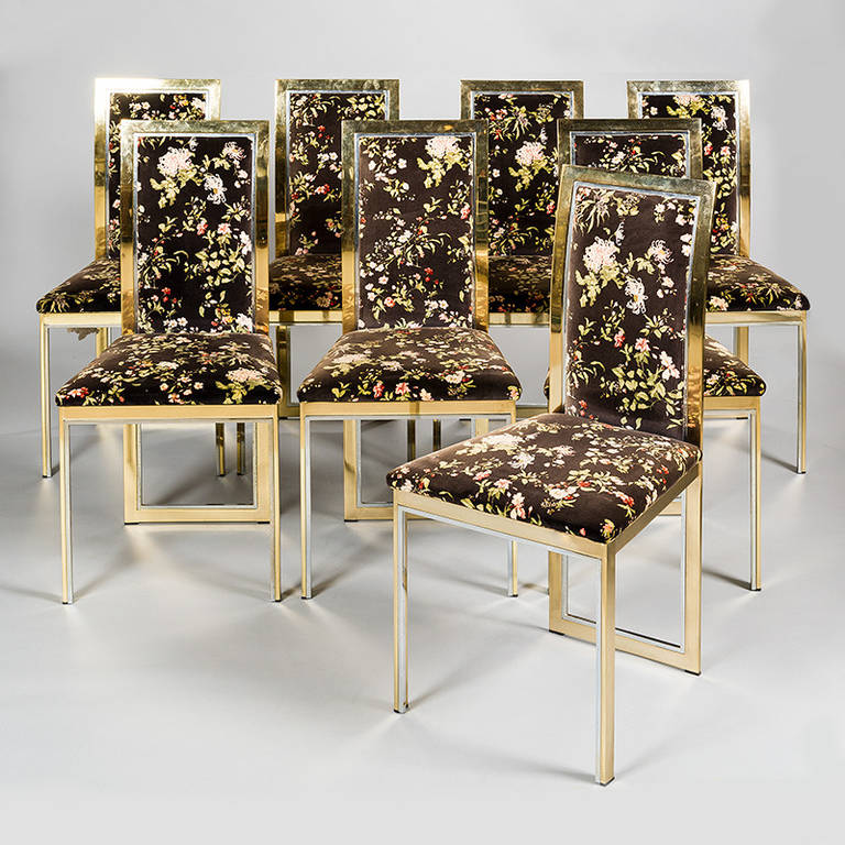 Eight Brass and Chrome Dining Chairs by Romeo Rega 2