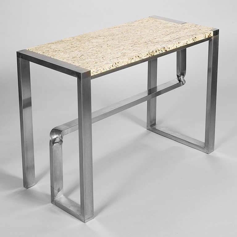 Console table with marble top and nickel-plated steel leg in one continuous piece, Italy, 1970s