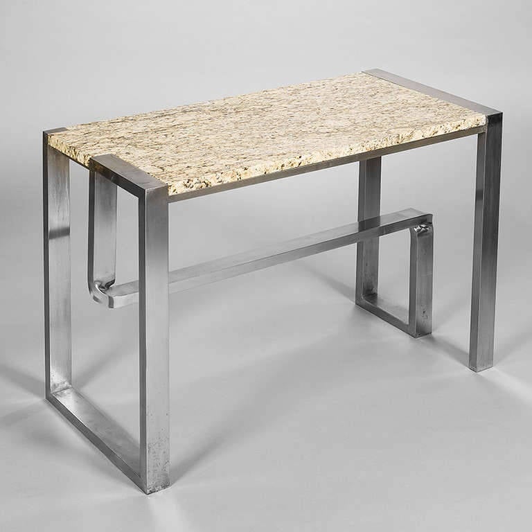Late 20th Century Steel Console Table with Marble Top