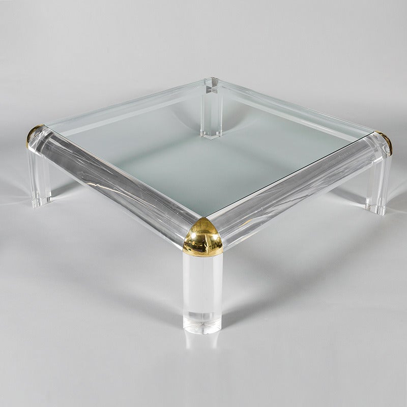 French Lucite and Glass Centre Table Attributed to Maison Jansen, France, circa 1970