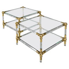 Pair of 1970s Lucite and Brass Two-Tier Side Tables Pair of 1970s Lucite and Brass Two-Tier Side Tables