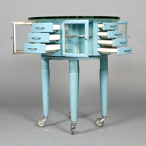 French Enameled Rotating Dentist`s 'Girator' Cabinet, France, c1940/50s