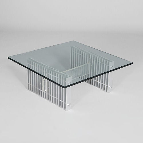 Pair of Aluminium and Glass `Radiator` Occasional Tables, Brazil, 1960s.