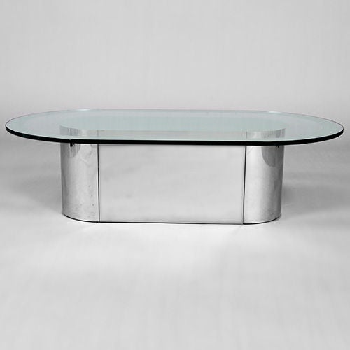 French Chrome Based Coffee, Centre Table with Glass Top, France, 1970s