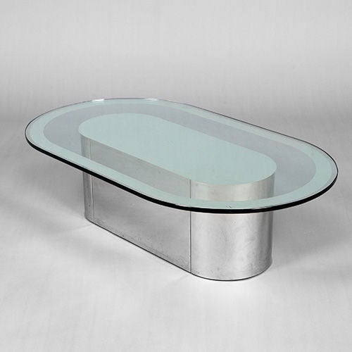 Chrome Based Coffee, Centre Table with Glass Top, France, 1970s 1
