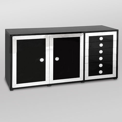 Chrome, black lacquered wood and perspex cabinet.

