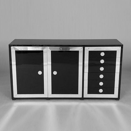 Italian Chrome, Black Lacquered Wood and Perspex Cabinet