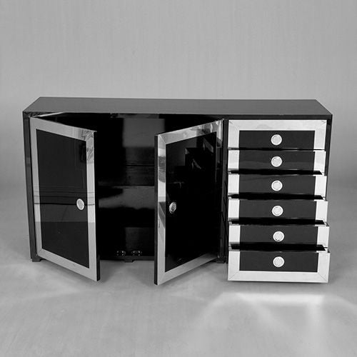 Chrome, Black Lacquered Wood and Perspex Cabinet In Good Condition In London, GB