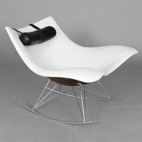 Stingray rocking chair, brown makassar wood with chalk-white leather and chrome frame with leather neck cushion (Model No 3520 / Series 0410) by Thomas Pedersen, Denmark, designed 2008.

Awards

THE DANISH DESIGN PRIZE 2008/09

The Danish