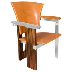 Pair of Chrome, Leather, Glass and Zebrawood Chairs