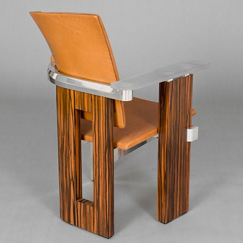 Pair of Chrome, Leather, Glass and Zebrawood Chairs 1