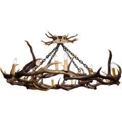 Antique Double Ring Antler Chandelier, Germany, 19th Century