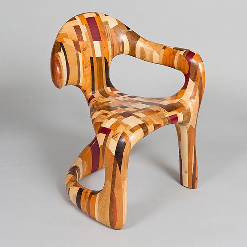 Unique chair in mixed timbers 'Corsica' by Ian Spencer and Cairn Young, England, 2010

Furniture maker Ian Spencer and Industrial designer Cairn Young have joined forces combining the latest advances in computer aided design and materials with the