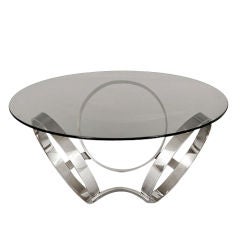 Low Centre Table with Smoked Glass Top and Nickel Plated Base