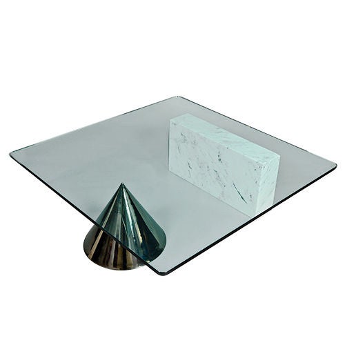 "Kono" Table with Marble and Steel Base and Crystal Glass Top