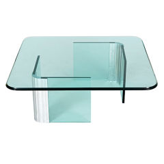 Retro Low Glass Coffee Table with Chrome and Glass Legs by Pace