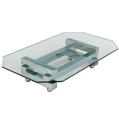 Low Centre Table with Chrome Tiered Base and Glass Top