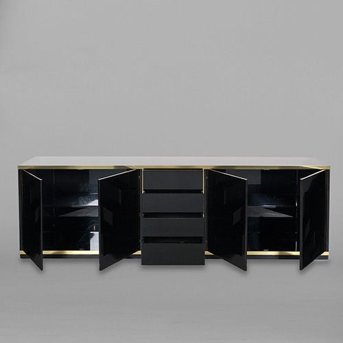 Late 20th Century Large Four Door Black Lacquered Sideboard, France, 1970s