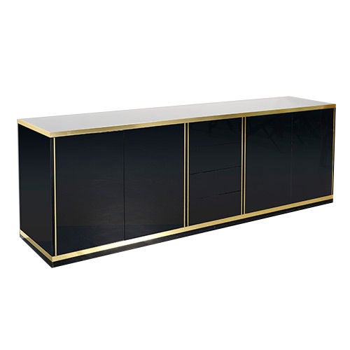 Large Four Door Black Lacquered Sideboard, France, 1970s