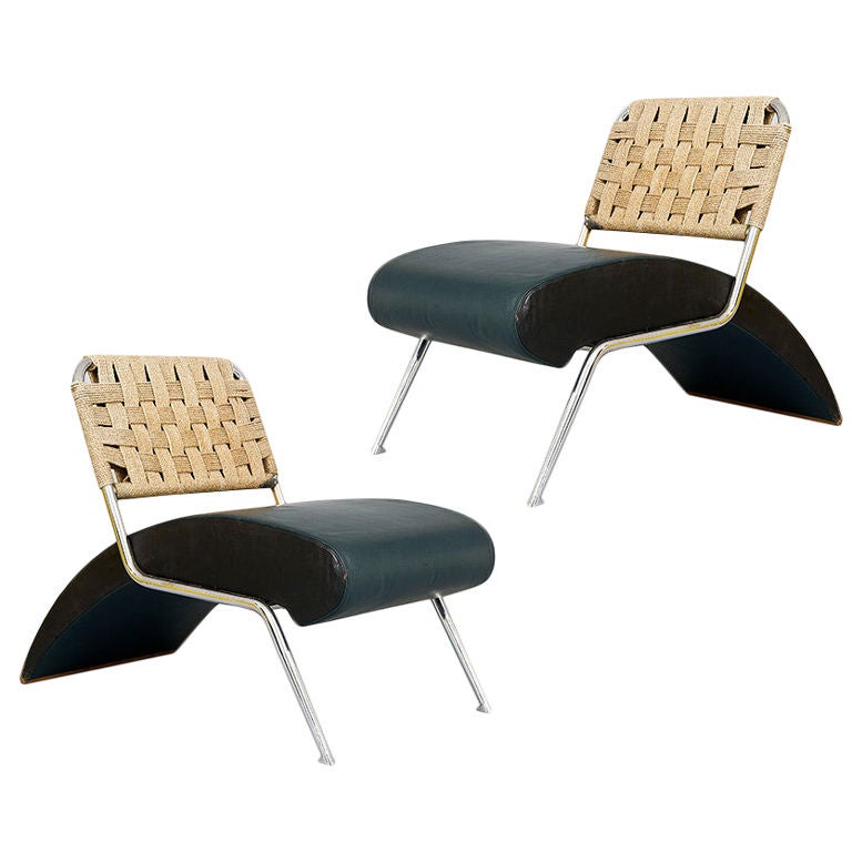Pair of 'Moroso' leather lounge chairs with rattan backs and chromed steel frames, Italy, circa 1960.

Moroso has been designing sofas, armchairs and accessories since 1952, more often than not for well known designers such as Carlo Colombo, Ron