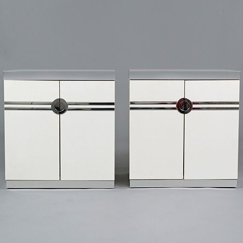 French Pair of Inscribed Pierre Cardin Side Cabinets, France, 1970s